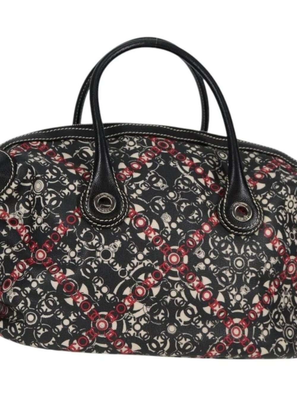 CHANEL Coco Travel Boston Bag PVC Black Silver CC Auth 134999V